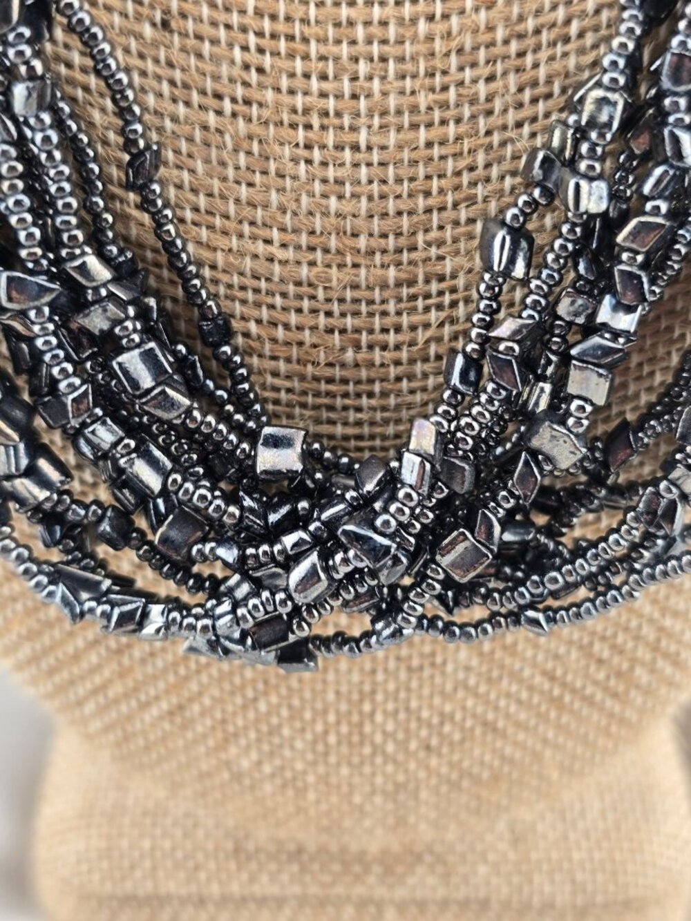 14-Strand Hematite Beaded Necklace 21" Ornate Gold-Tone Clasp Made In Italy BOLD - Picture 9 of 12